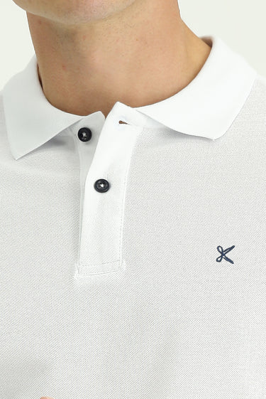 Beyaz Polo Yaka Slim Fit Dar Kesim Nakışlı Pamuk Tişört
