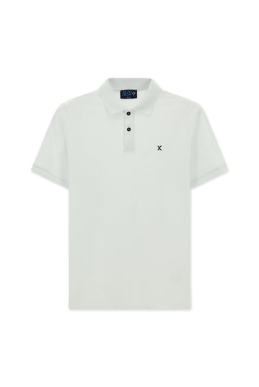 Beyaz Polo Yaka Slim Fit Dar Kesim Nakışlı Pamuk Tişört