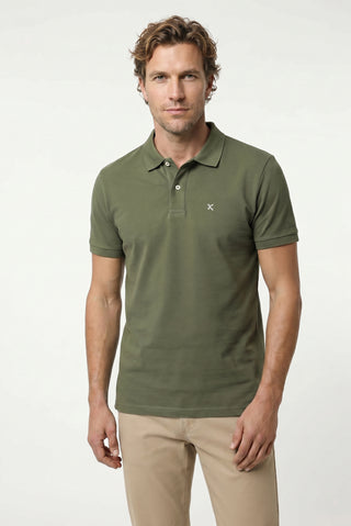 Orta Haki Polo Yaka Slim Fit Nakışlı %100 Pamuk Tişört