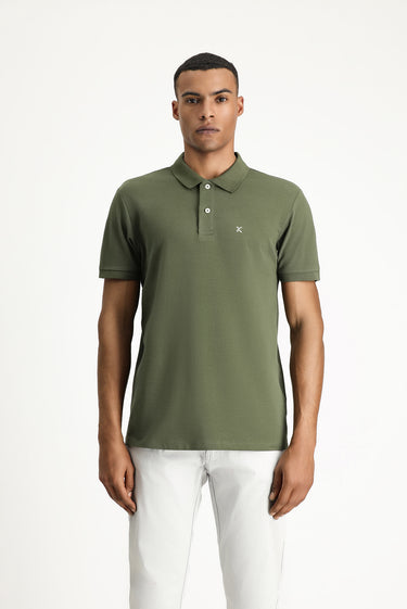 Orta Haki Polo Yaka Slim Fit Dar Kesim Nakışlı Pamuk Tişört