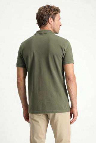 Orta Haki Polo Yaka Slim Fit Nakışlı %100 Pamuk Tişört