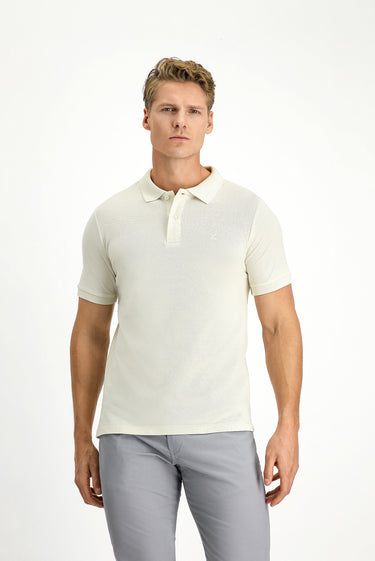 Taş Polo Yaka Slim Fit Dar Kesim Nakışlı Pamuk Tişört