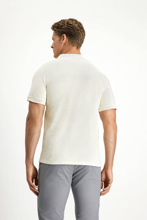Stone Embroidered Polo Collar Slim Fit 100% Cotton T-shirt