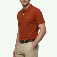 Kiremit Polo Yaka Slim Fit Nakışlı %100 Pamuk Tişört