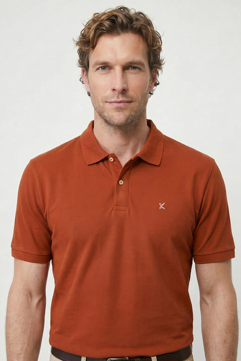 Kiremit Polo Yaka Slim Fit Nakışlı %100 Pamuk Tişört
