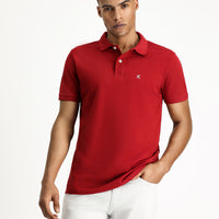 Koyu Kırmızı Polo Yaka Slim Fit Dar Kesim Nakışlı Pamuk Tişört