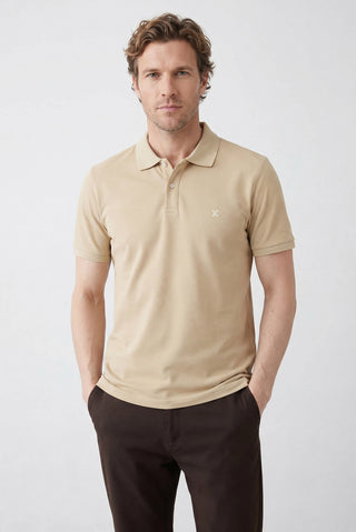 Orta Vizon Polo Yaka Slim Fit Nakışlı %100 Pamuk Tişört