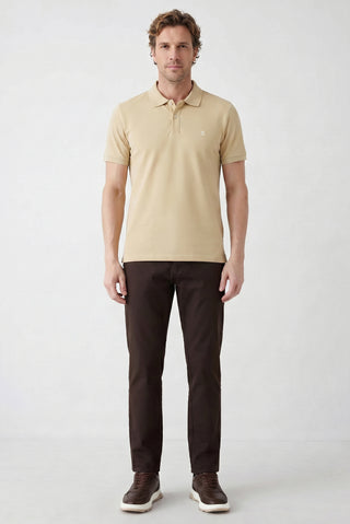 Orta Vizon Polo Yaka Slim Fit Nakışlı %100 Pamuk Tişört