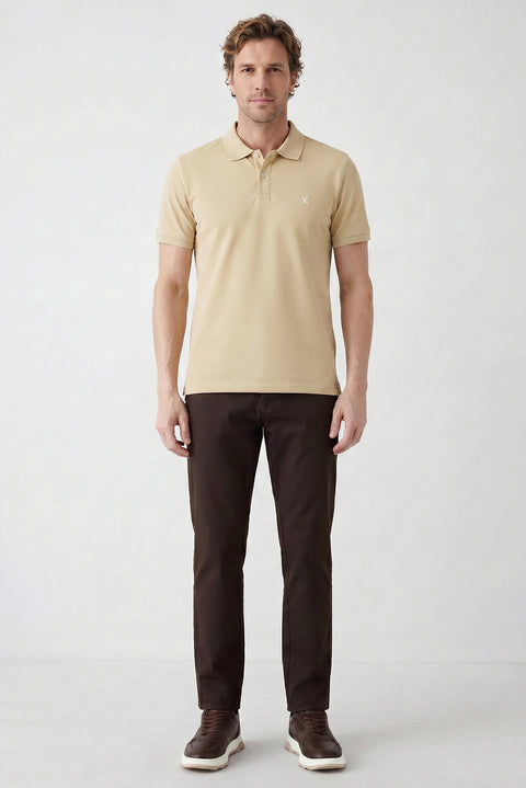 Medium Mink Polo Collar Slim Fit Embroidered 100% Cotton T-shirt