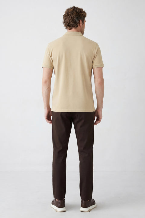 Medium Mink Polo Collar Slim Fit Embroidered 100% Cotton T-shirt