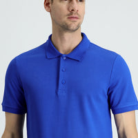 Navy Blue Polo Collar Slim Fit Narrow Cut Cotton T-Shirt
