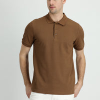 Koyu Kahve Polo Yaka Slim Fit Dar Kesim Pamuk Tişört