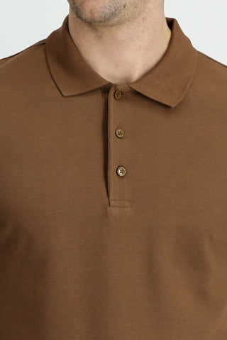 Koyu Kahve Polo Yaka Slim Fit Dar Kesim Pamuk Tişört