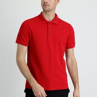 Flag Red Polo Collar Slim Fit Narrow Cut Cotton T-Shirt
