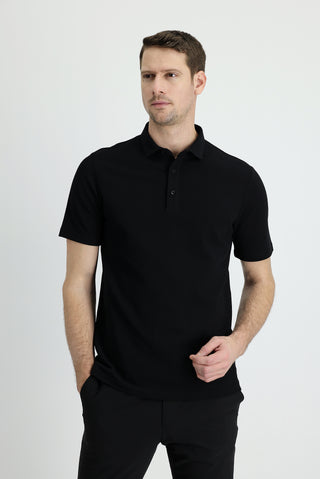 Siyah Polo Yaka Slim Fit Dar Kesim Pamuk Tişört