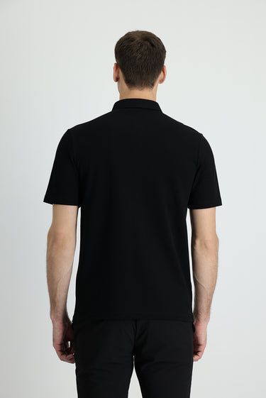 Siyah Polo Yaka Slim Fit Dar Kesim Pamuk Tişört