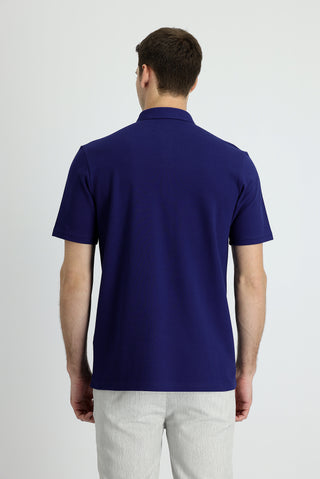 Orta Lacivert Polo Yaka Slim Fit Dar Kesim Pamuk Tişört