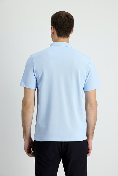 Light Blue Polo Collar Slim Fit Narrow Cut Cotton T-Shirt