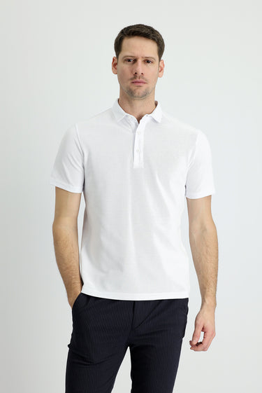 Beyaz Polo Yaka Slim Fit Dar Kesim Pamuk Tişört
