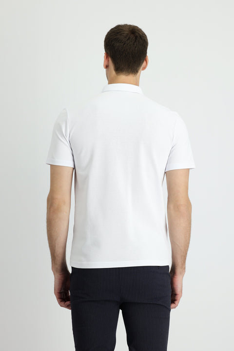 Beyaz Polo Yaka Slim Fit Dar Kesim Pamuk Tişört