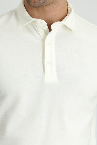 Kırık Beyaz Polo Yaka Slim Fit Dar Kesim Pamuk Tişört