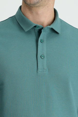 Küf Yeşili Polo Yaka Slim Fit Dar Kesim Pamuk Tişört