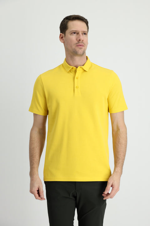 Dark Yellow Polo Collar Slim Fit Narrow Cut Cotton T-Shirt