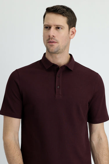 Koyu Bordo Polo Yaka Slim Fit Dar Kesim Pamuk Tişört