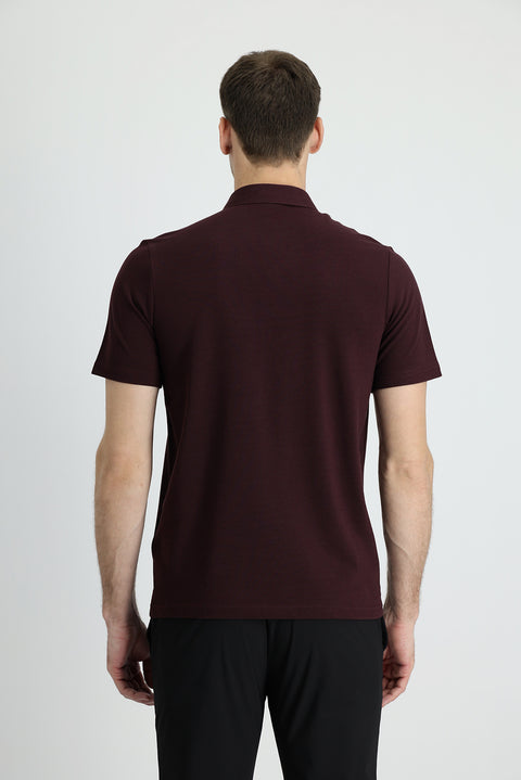 Koyu Bordo Polo Yaka Slim Fit Dar Kesim Pamuk Tişört