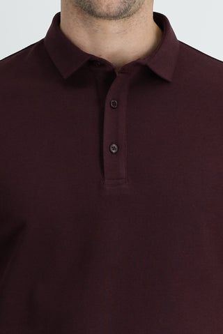 Koyu Bordo Polo Yaka Slim Fit Dar Kesim Pamuk Tişört
