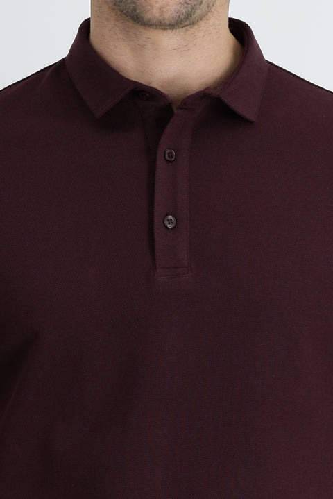 Koyu Bordo Polo Yaka Slim Fit Dar Kesim Pamuk Tişört