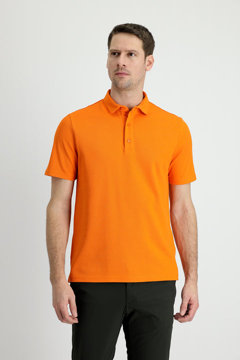 Medium Orange Polo Collar Slim Fit Narrow Cut Cotton T-Shirt