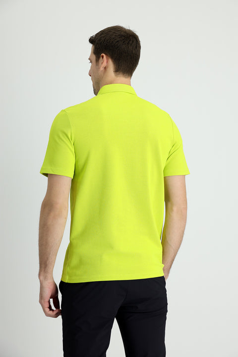 Pistachio Green Polo Collar Slim Fit Narrow Cut Cotton T-shirt