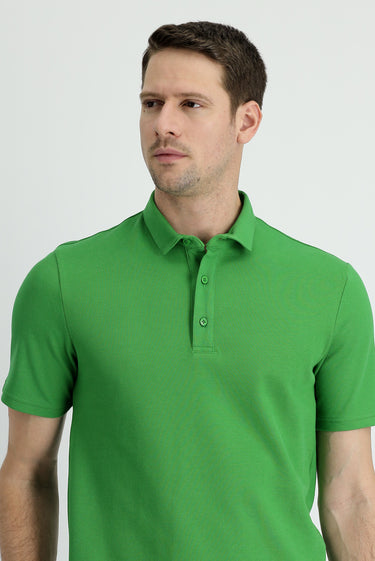 Çimen Yeşili Polo Yaka Slim Fit Dar Kesim Pamuk Tişört