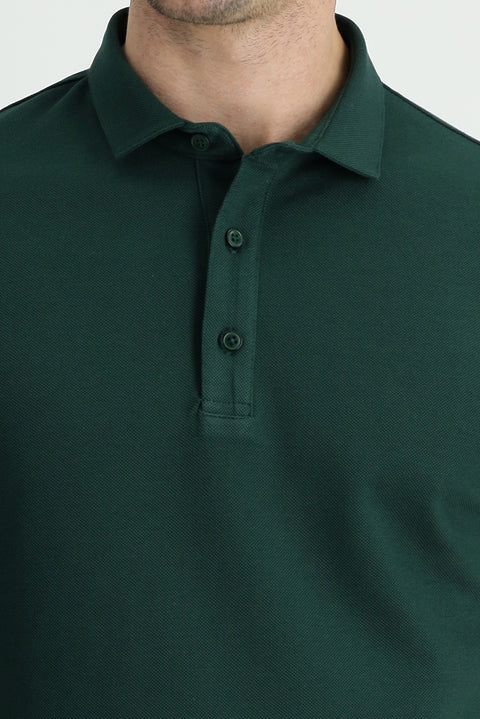 Koyu Yeşil Polo Yaka Slim Fit Dar Kesim Pamuk Tişört
