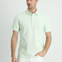 Aqua Green Polo Collar Slim Fit Narrow Cut Cotton T-Shirt