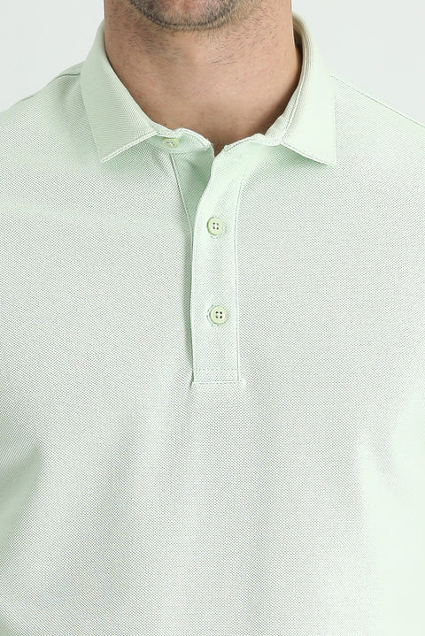Aqua Green Polo Collar Slim Fit Narrow Cut Cotton T-Shirt