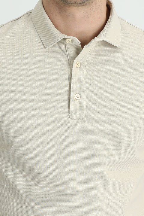 Light Mink Polo Collar Slim Fit Narrow Cut Cotton T-Shirt