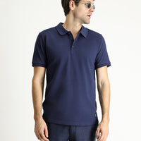 Lacivert Slim Fit Dar Kesim Nakışlı Pamuk Polo Yaka Tişört