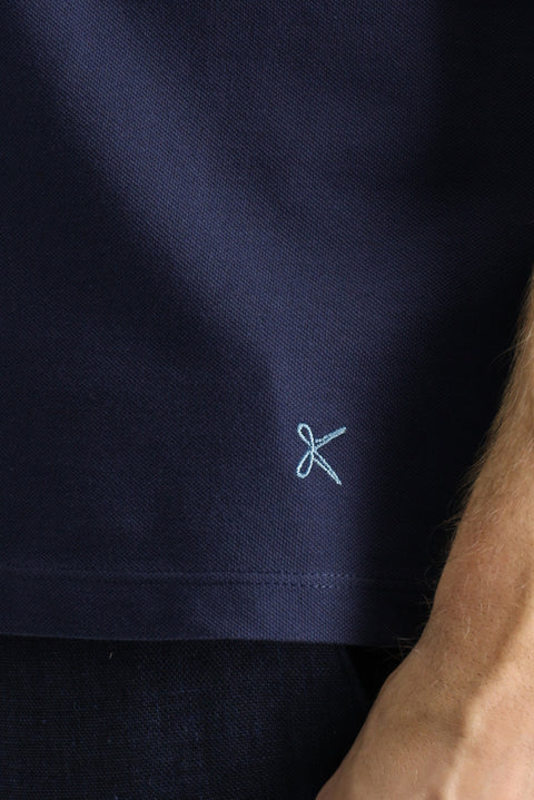 Navy Blue Slim Fit Embroidered Cotton Polo Shirt