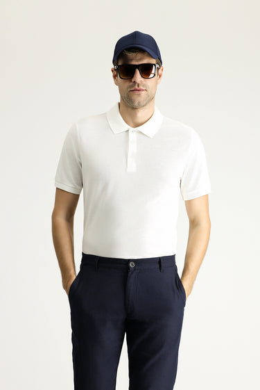 Beyaz Slim Fit Dar Kesim Nakışlı Pamuk Polo Yaka Tişört