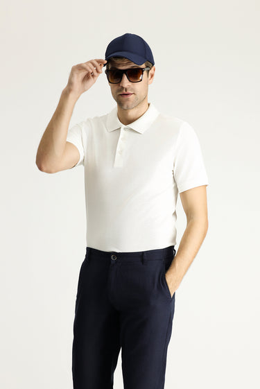 Beyaz Slim Fit Dar Kesim Nakışlı Pamuk Polo Yaka Tişört