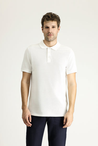 Beyaz Slim Fit Dar Kesim Nakışlı Pamuk Polo Yaka Tişört