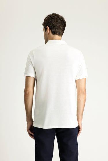 Beyaz Slim Fit Dar Kesim Nakışlı Pamuk Polo Yaka Tişört