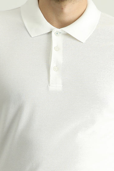 Beyaz Slim Fit Dar Kesim Nakışlı Pamuk Polo Yaka Tişört