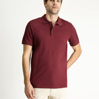 Dark Burgundy Slim Fit Embroidered Cotton Polo Shirt