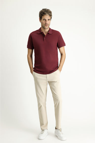 Koyu Bordo Slim Fit Dar Kesim Nakışlı Pamuk Polo Yaka Tişört