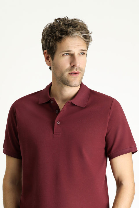 Dark Burgundy Slim Fit Embroidered Cotton Polo Shirt
