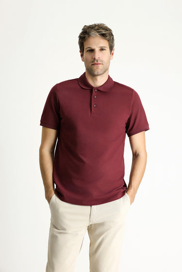 Koyu Bordo Slim Fit Dar Kesim Nakışlı Pamuk Polo Yaka Tişört