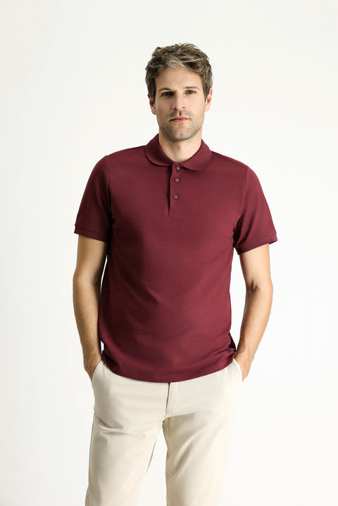 Dark Burgundy Slim Fit Embroidered Cotton Polo Shirt